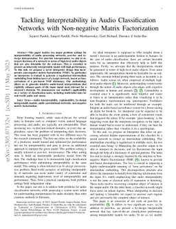 Tackling Interpretability in Audio Classification Networks with
  Non-negative Matrix Factorization