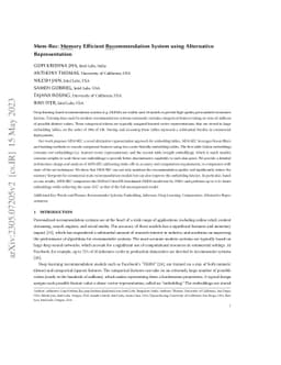 Mem-Rec: Memory Efficient Recommendation System using Alternative
  Representation