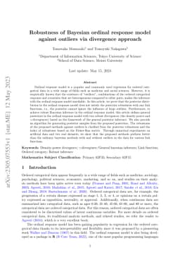 Robustness of Bayesian ordinal response model against outliers via
  divergence approach