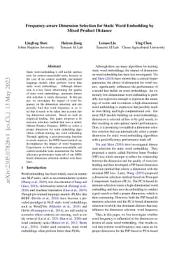 Frequency-aware Dimension Selection for Static Word Embedding by Mixed
  Product Distance