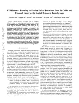 CEMFormer: Learning to Predict Driver Intentions from In-Cabin and
  External Cameras via Spatial-Temporal Transformers
