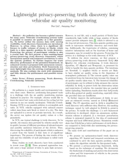 Lightweight privacy-preserving truth discovery for vehicular air quality
  monitoring