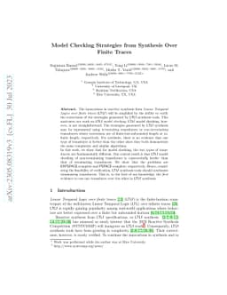 Model Checking Strategies from Synthesis Over Finite Traces