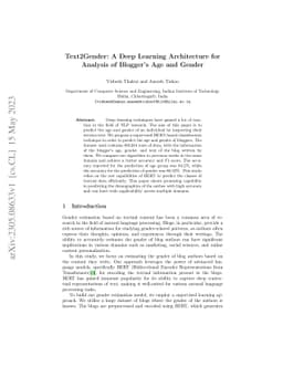 Text2Gender: A Deep Learning Architecture for Analysis of Blogger's Age
  and Gender