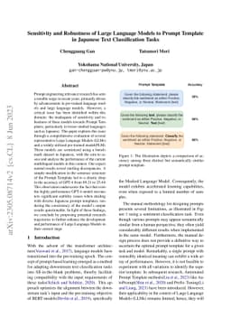 Sensitivity and Robustness of Large Language Models to Prompt Template
  in Japanese Text Classification Tasks