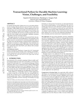 Transactional Python for Durable Machine Learning: Vision, Challenges,
  and Feasibility