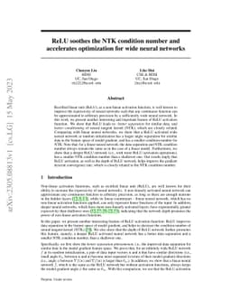 ReLU soothes the NTK condition number and accelerates optimization for
  wide neural networks