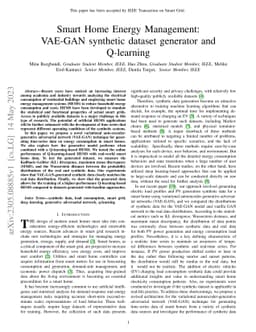 Smart Home Energy Management: VAE-GAN synthetic dataset generator and
  Q-learning