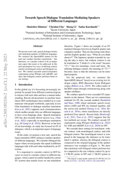 Towards Speech Dialogue Translation Mediating Speakers of Different
  Languages