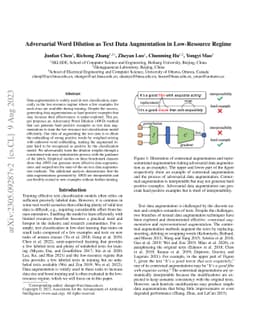 Adversarial Word Dilution as Text Data Augmentation in Low-Resource
  Regime