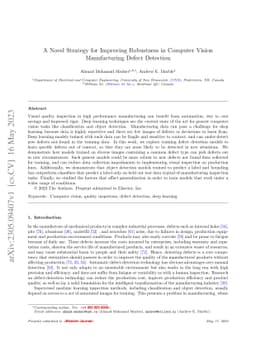 A Novel Strategy for Improving Robustness in Computer Vision
  Manufacturing Defect Detection