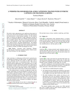 A Whisper transformer for audio captioning trained with synthetic
  captions and transfer learning