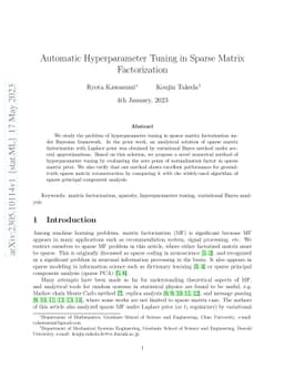 Automatic Hyperparameter Tuning in Sparse Matrix Factorization