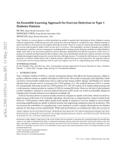 An Ensemble Learning Approach for Exercise Detection in Type 1 Diabetes
  Patients