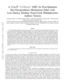A 334$μ$W 0.158mm$^2$ ASIC for Post-Quantum Key-Encapsulation
  Mechanism Saber with Low-latency Striding Toom-Cook Multiplication Authors
  Version