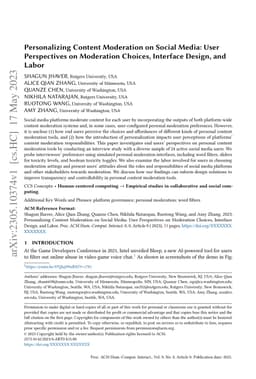 Personalizing Content Moderation on Social Media: User Perspectives on
  Moderation Choices, Interface Design, and Labor