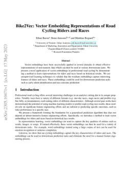 Bike2Vec: Vector Embedding Representations of Road Cycling Riders and
  Races