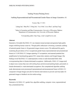 Smiling Women Pitching Down: Auditing Representational and
  Presentational Gender Biases in Image Generative AI