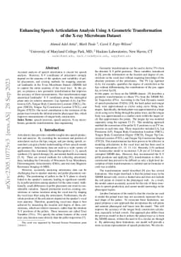 Enhancing Speech Articulation Analysis using a Geometric Transformation
  of the X-ray Microbeam Dataset