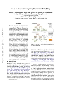 Insert or Attach: Taxonomy Completion via Box Embedding