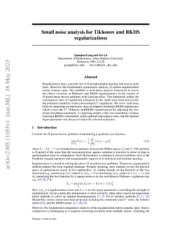 Small noise analysis for Tikhonov and RKHS regularizations