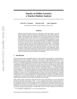 Attacks on Online Learners: a Teacher-Student Analysis
