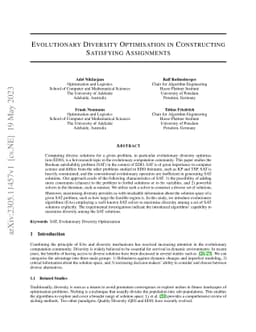 Evolutionary Diversity Optimisation in Constructing Satisfying
  Assignments