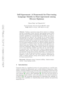 Self-Agreement: A Framework for Fine-tuning Language Models to Find
  Agreement among Diverse Opinions
