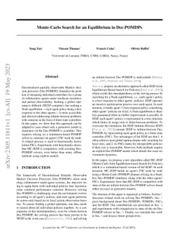 Monte-Carlo Search for an Equilibrium in Dec-POMDPs