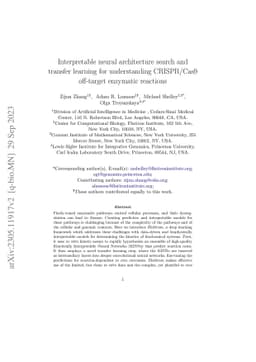 Interpretable neural architecture search and transfer learning for
  understanding CRISPR/Cas9 off-target enzymatic reactions