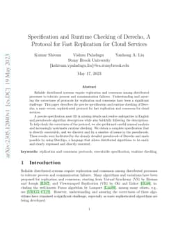 Specification and Runtime Checking of Derecho, A Protocol for Fast
  Replication for Cloud Services