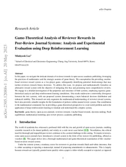Game-Theoretical Analysis of Reviewer Rewards in Peer-Review Journal
  Systems: Analysis and Experimental Evaluation using Deep Reinforcement
  Learning