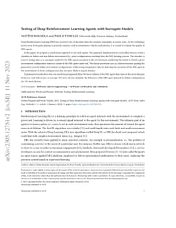 Testing of Deep Reinforcement Learning Agents with Surrogate Models