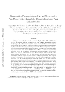 Conservative Physics-Informed Neural Networks for Non-Conservative
  Hyperbolic Conservation Laws Near Critical States