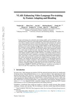 VLAB: Enhancing Video Language Pre-training by Feature Adapting and
  Blending