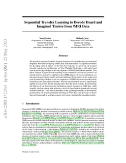 Sequential Transfer Learning to Decode Heard and Imagined Timbre from
  fMRI Data