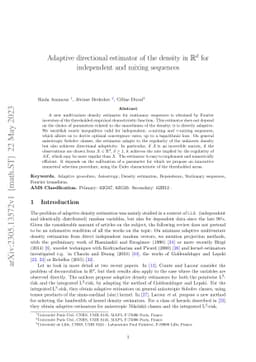 Adaptive directional estimator of the density in R^d for independent and
  mixing sequences