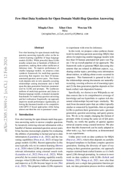 Few-Shot Data Synthesis for Open Domain Multi-Hop Question Answering