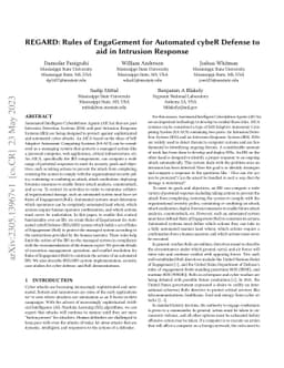 REGARD: Rules of EngaGement for Automated cybeR Defense to aid in
  Intrusion Response