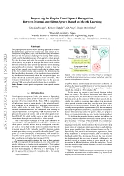 Improving the Gap in Visual Speech Recognition Between Normal and Silent
  Speech Based on Metric Learning