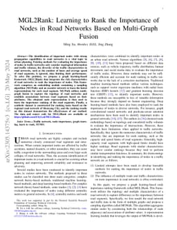MGL2Rank: Learning to Rank the Importance of Nodes in Road Networks
  Based on Multi-Graph Fusion