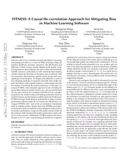 FITNESS: A Causal De-correlation Approach for Mitigating Bias in Machine
  Learning Software