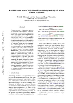 Cascaded Beam Search: Plug-and-Play Terminology-Forcing For Neural
  Machine Translation