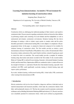 Learning from demonstrations: An intuitive VR environment for imitation
  learning of construction robots