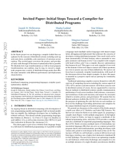 Invited Paper: Initial Steps Toward a Compiler for Distributed Programs