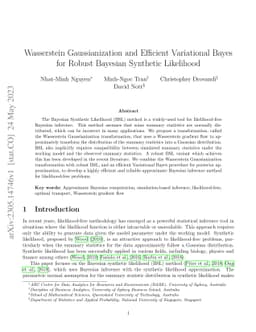 Wasserstein Gaussianization and Efficient Variational Bayes for Robust
  Bayesian Synthetic Likelihood