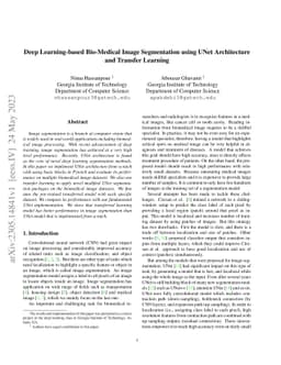 Deep Learning-based Bio-Medical Image Segmentation using UNet
  Architecture and Transfer Learning