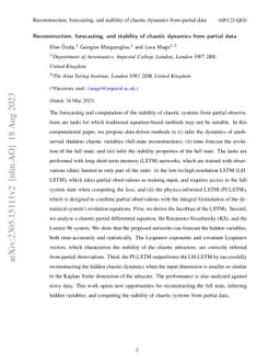 Reconstruction, forecasting, and stability of chaotic dynamics from
  partial data