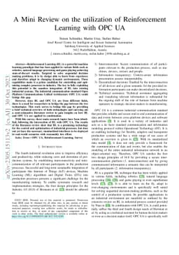 A Mini Review on the utilization of Reinforcement Learning with OPC UA