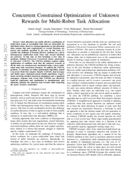Concurrent Constrained Optimization of Unknown Rewards for Multi-Robot
  Task Allocation